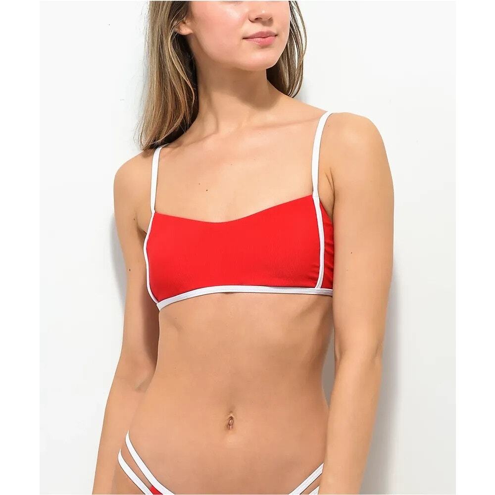 Damsel Womens Bikini Top Sz XL Mini Cayenne Rib Red White NEW Swim‎